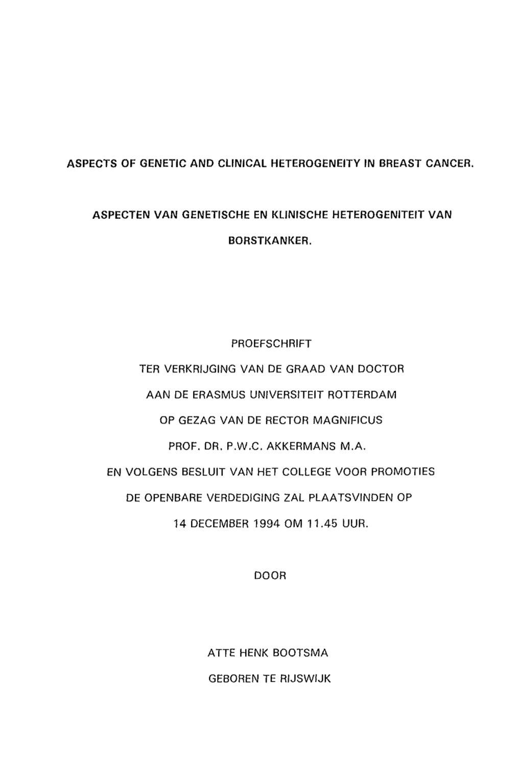 Aspects of Genetic and Clinical Heterogeneity in Breast Cancer