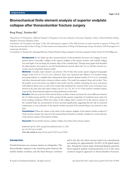 Biomechanical Finite Element Analysis of Superior Endplate Collapse After Thoracolumbar Fracture Surgery