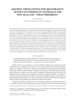 Restorative Justice in Schools in Australia and New Zealand – What Progress?1