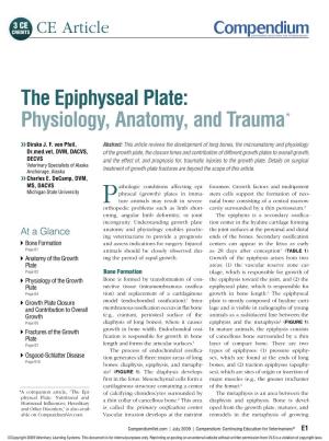 The Epiphyseal Plate: Physiology, Anatomy, and Trauma*