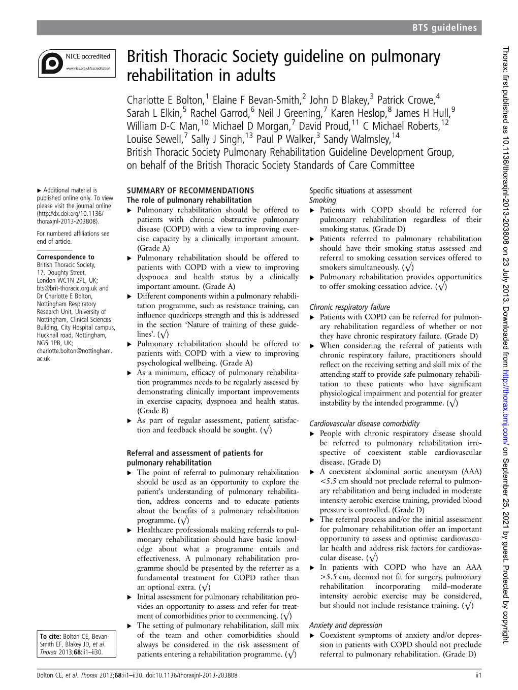 British Thoracic Society Guideline on Pulmonary Rehabilitation in Adults