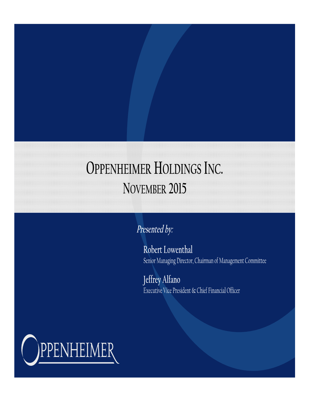 Oppenheimer Holdings Inc. Investor Presentation 3Q 2015
