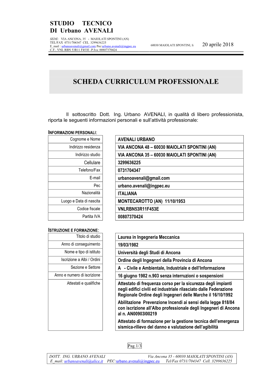 Scheda Curriculum Professionale