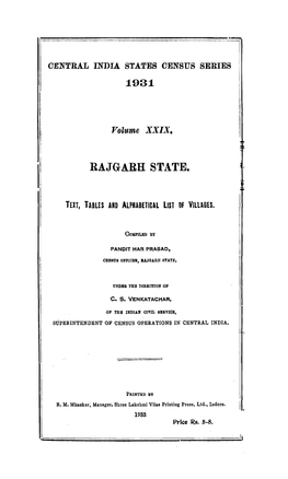 Central India States Census Series, Rajgarh State, Madhya Pradesh