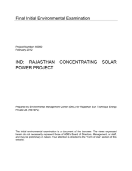 IEE: India: Rajasthan Concentrating Solar Power Project