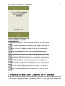 Complete Maupassant Original Short Stories 1