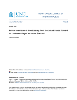 Private International Broadcasting from the United States: Toward an Understanding of a Content Standard