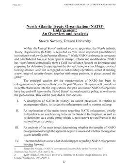 (NATO) Enlargement: an Overview and Analysis Steven Novotny, Towson University