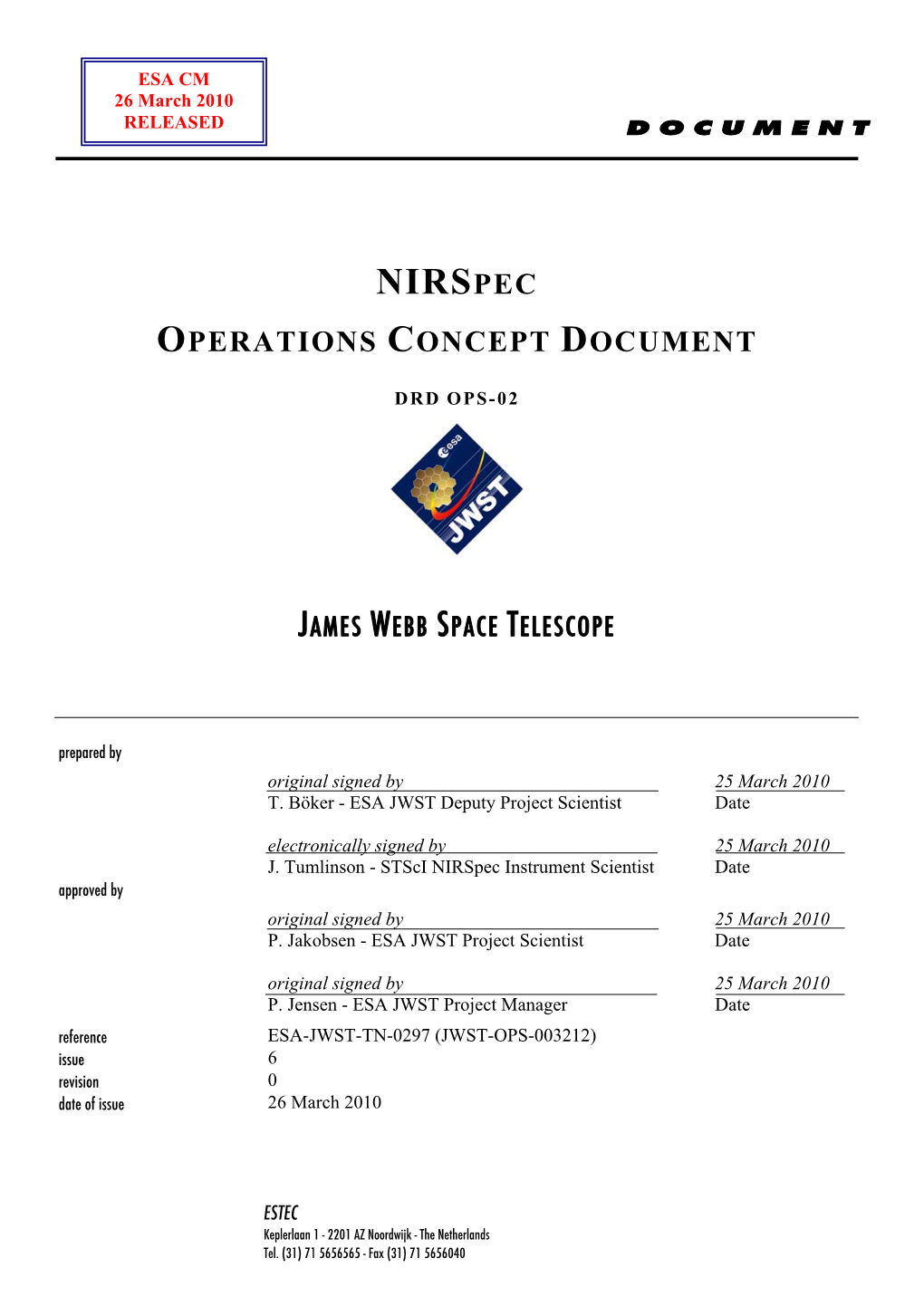 Nirspec Operations Concept Document