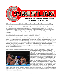 Cubed Circle Newsletter 136 – Hiroshi Tanahashi Autobiography & Payback a Week Away We Are Back up and Running Here At