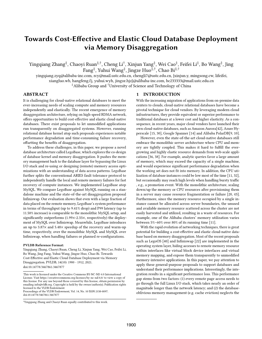 Towards Cost-Effective and Elastic Cloud Database Deployment Via Memory Disaggregation