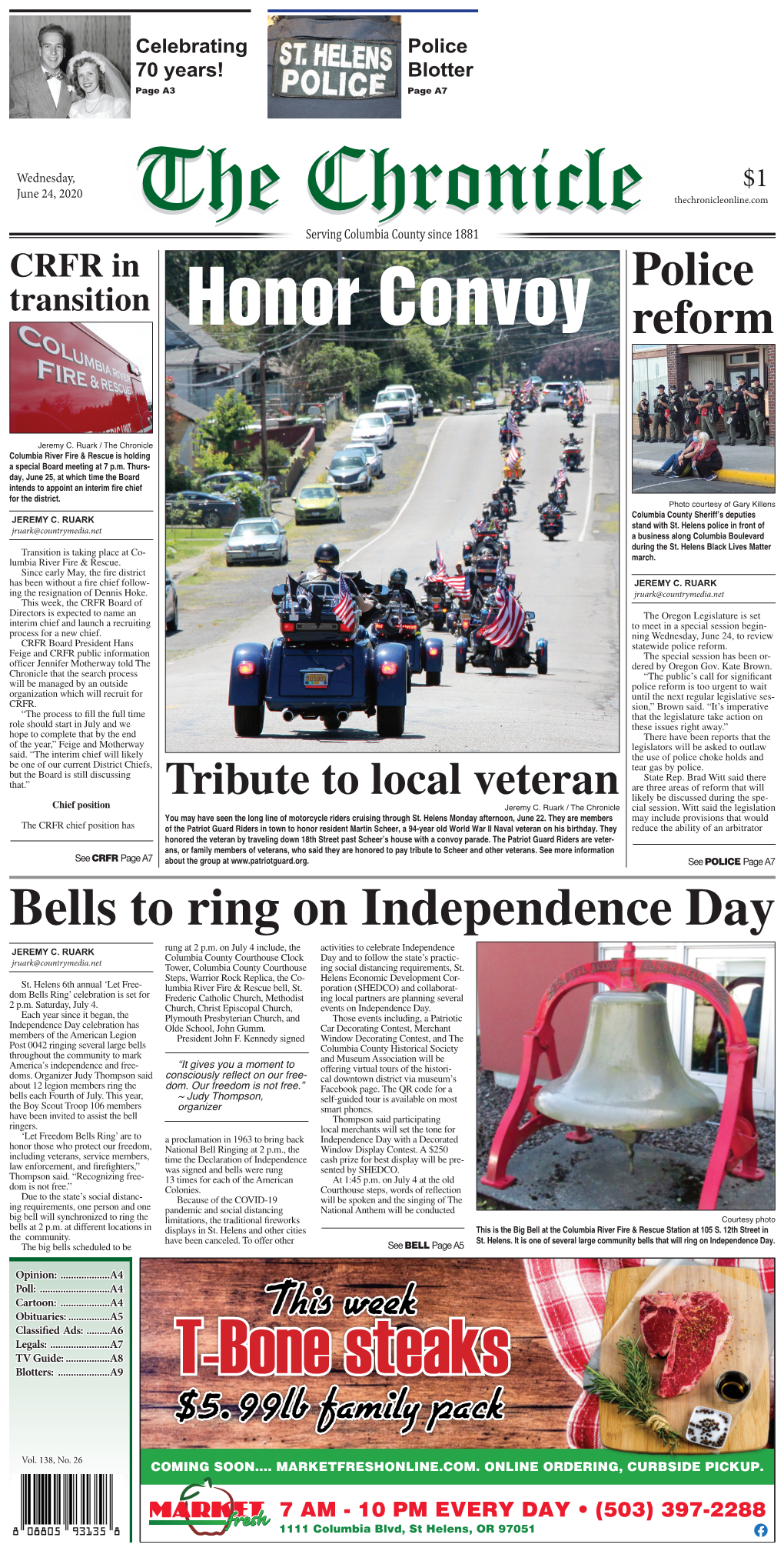 Bells to Ring on Independence Day Rung at 2 P.M