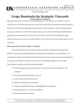 Grape Rootstocks for Kentucky Vineyards (Hortfact-3113, PDF)