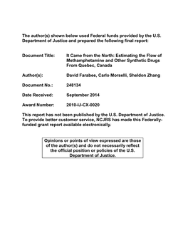 Estimating the Flow of Methamphetamine and Other Synthetic Drugs from Quebec, Canada