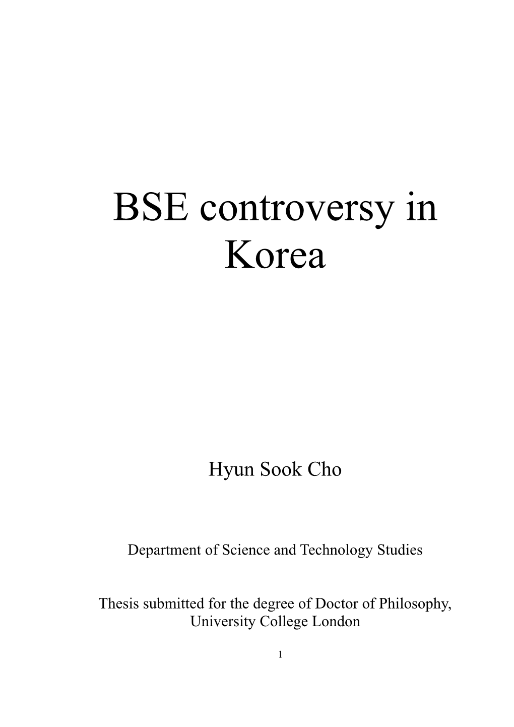 BSE Controversy in Korea