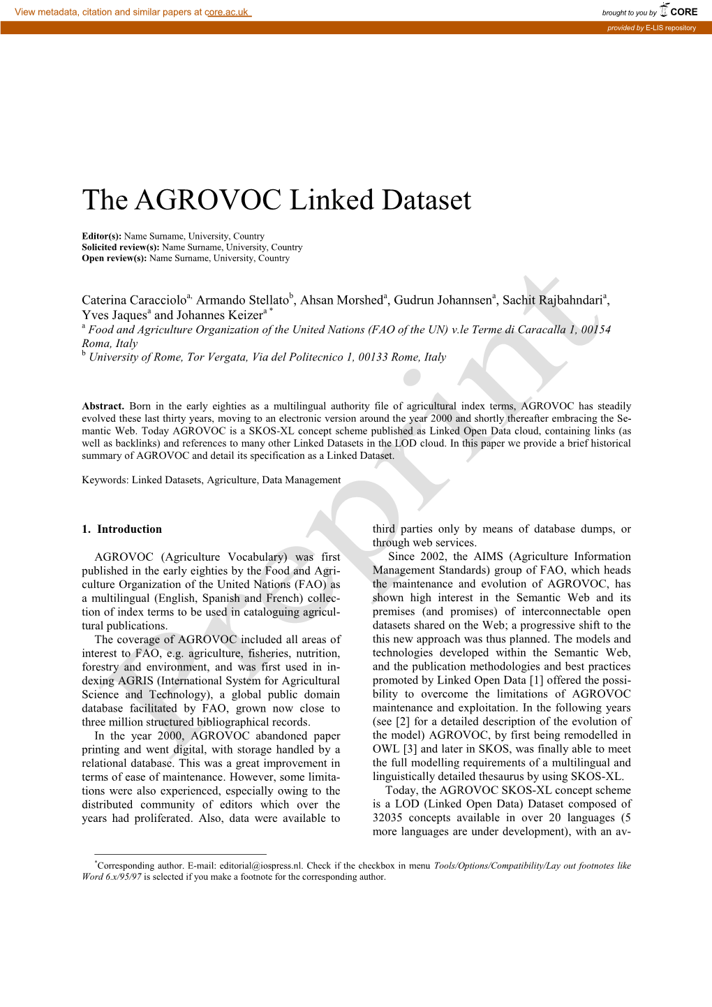 The AGROVOC Linked Dataset