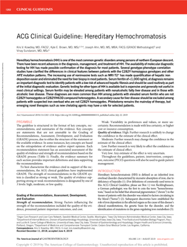 ACG Clinical Guideline: Hereditary Hemochromatosis