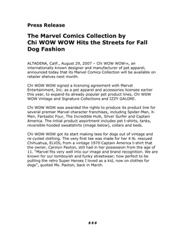 The Marvel Comics Collection by Chi WOW WOW Hits the Streets for Fall Dog Fashion