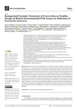 Reorganized Genomic Taxonomy of Francisellaceae Enables Design of Robust Environmental PCR Assays for Detection of Francisella Tularensis