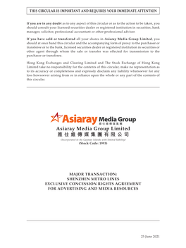 Asiaray Media Group Limited 雅仕維傳媒集團有限公司 (Incorporated in the Cayman Islands with Limited Liability) (Stock Code: 1993)