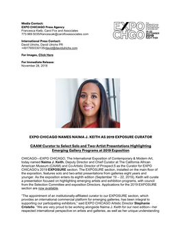 Expo Chicago Names Naima J. Keith As 2019 Exposure Curator