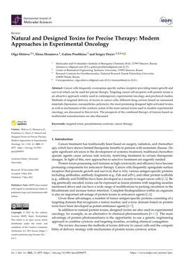 Natural and Designed Toxins for Precise Therapy: Modern Approaches in Experimental Oncology