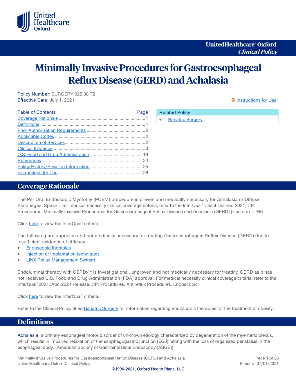 Minimally Invasive Procedures for Gastroesophageal Reflux Disease (GERD) and Achalasia