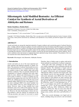 Silicotungstic Acid Modified Bentonite: an Efficient Catalyst for Synthesis of Acetal Derivatives of Aldehydes and Ketones