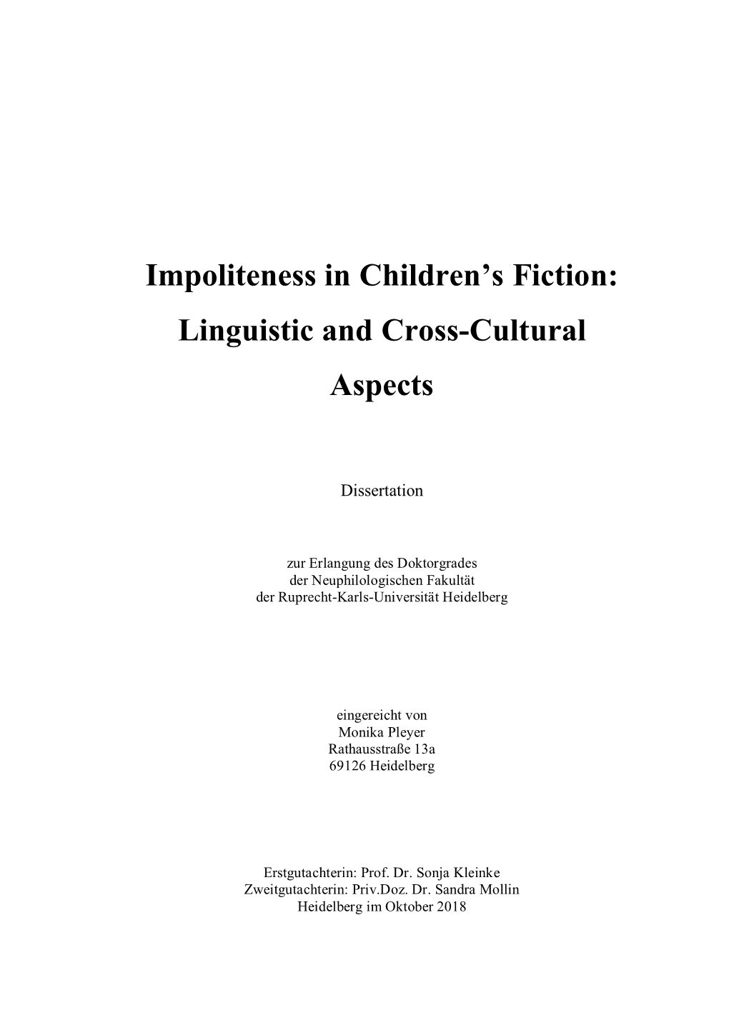 Impoliteness in Children's Fiction: Linguistic and Cross-Cultural Aspects