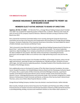 Grange Insurance Announces M. Marnette Perry As New Board Chair