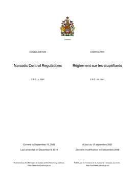 Narcotic Control Regulations Règlement Sur Les Stupéfiants