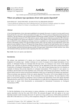 Where Are Primary Type Specimens of New Mite Species Deposited?