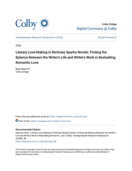 Literary Love Making in Nicholas Sparks Novels: Finding the Balance Between the Writer's Life and Writer's Work in Bestselling Romantic Love