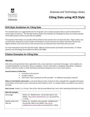 Citing Data Using ACS Style