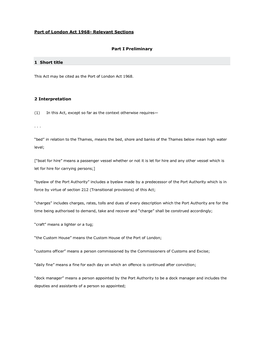 Port of London Act 1968- Relevant Sections Part I Preliminary 1 Short