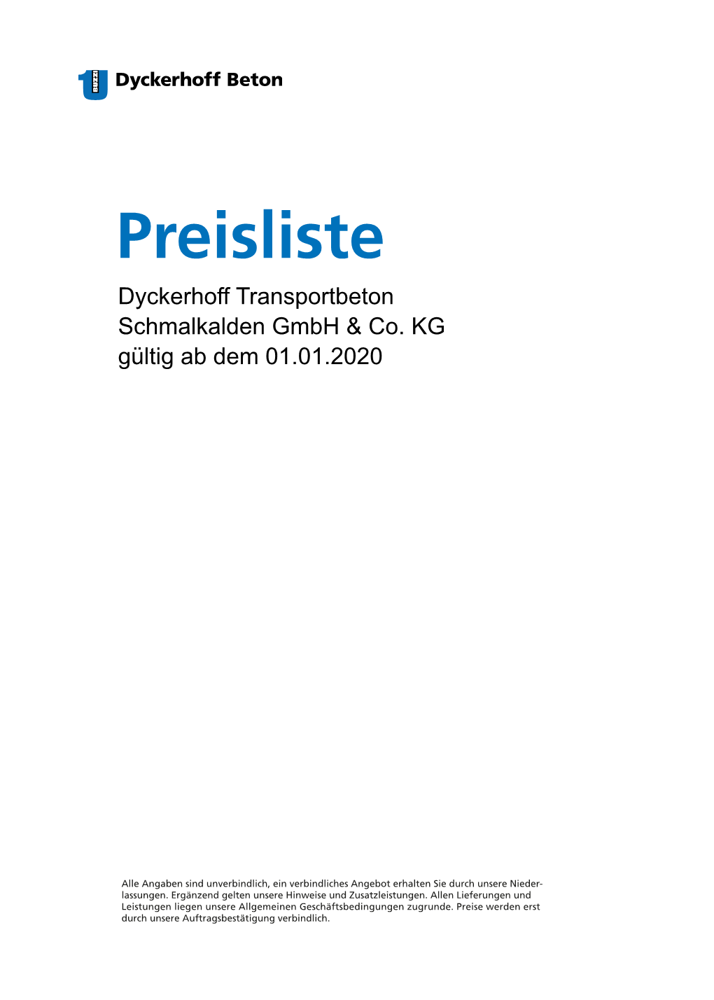 Preisliste Dyckerhoff Transportbeton Schmalkalden Gmbh & Co