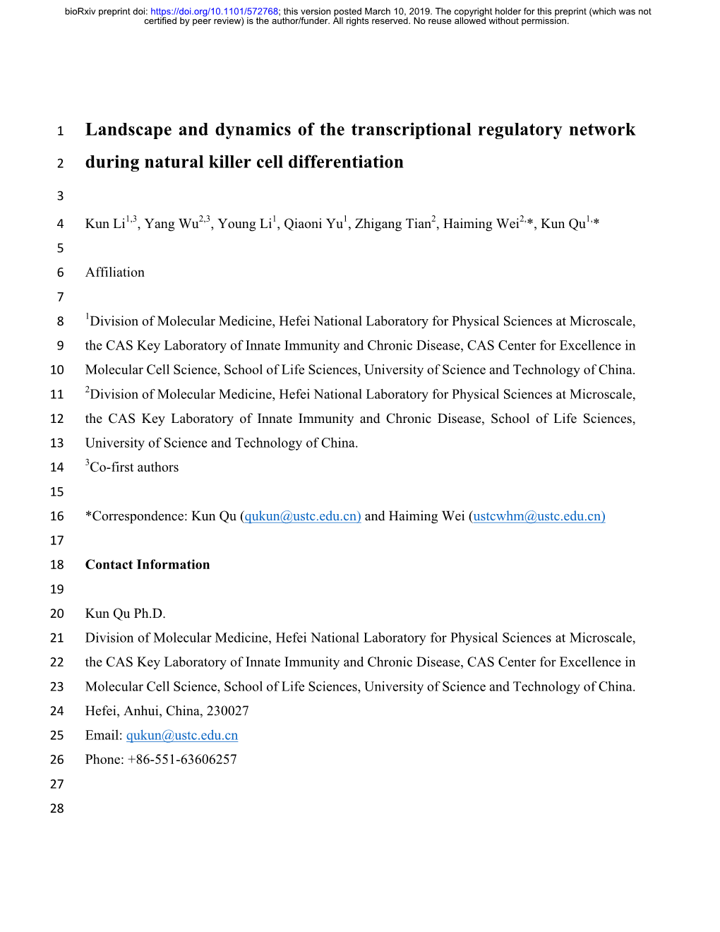 Landscape and Dynamics of the Transcriptional Regulatory Network