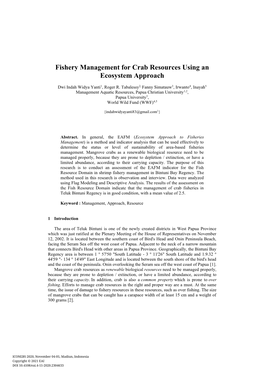 Fishery Management for Crab Resources Using an Ecosystem Approach