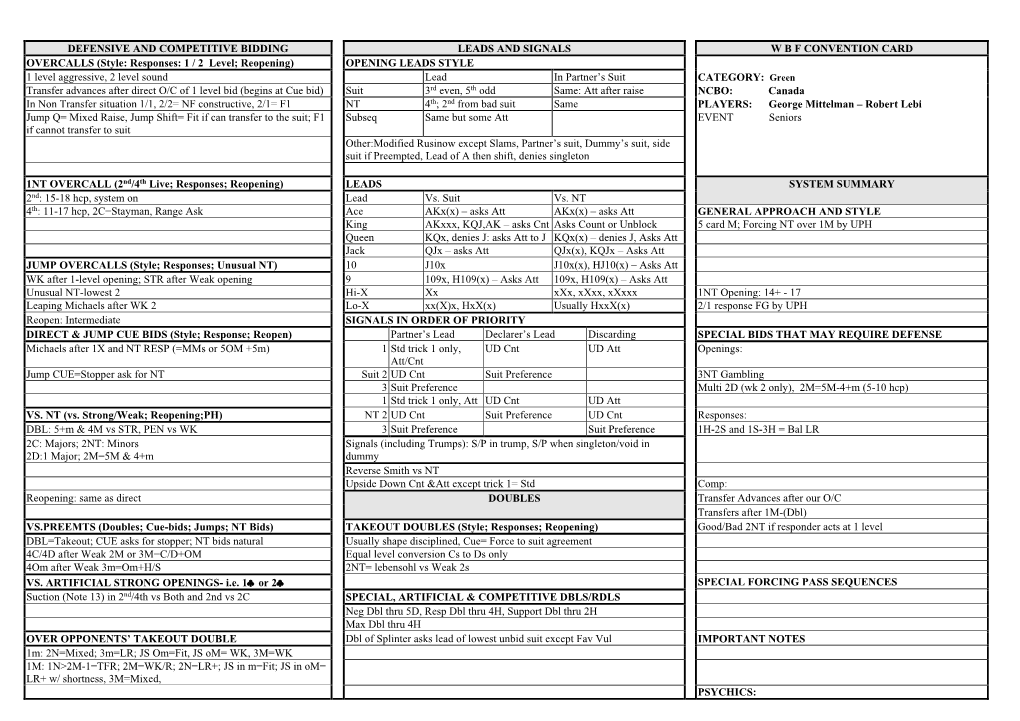 Defensive and Competitive Bidding Leads and Signals