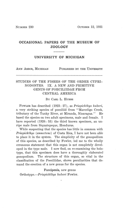 Occasional Papers of the Museum of Zoology
