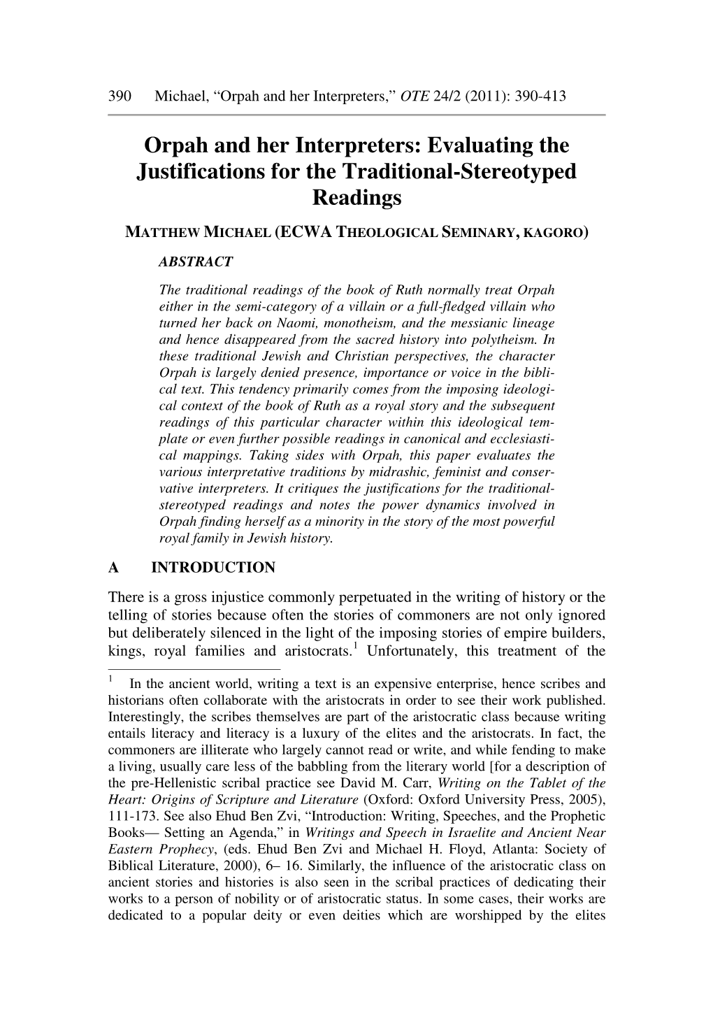 Orpah and Her Interpreters: Evaluating the Justifications for the Traditional-Stereotyped Readings