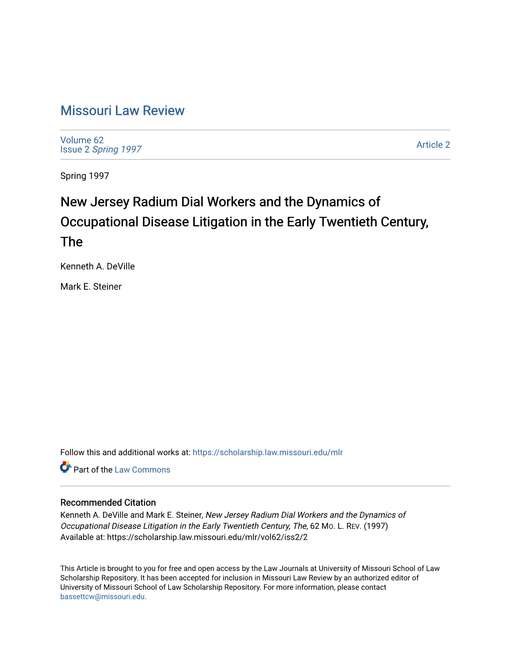 New Jersey Radium Dial Workers and the Dynamics of Occupational Disease Litigation in the Early Twentieth Century, The