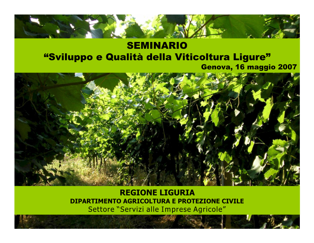 SEMINARIO “Sviluppo E Qualità Della Viticoltura Ligure” Genova, 16 Maggio 2007