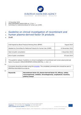 Guideline on Clinical Investigation of Recombinant and Human Plasma-Derived 9 Factor IX Products’ (EMA/CHMP/BPWP/144552/2009 Rev