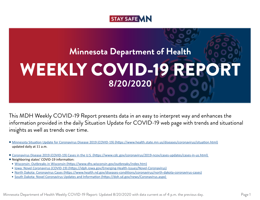 MDH Weekly COVID-19 Report 8/20/2020