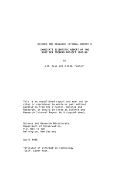 Immediate Scientific Report of the Ross Sea Iceberg Project 1987-88