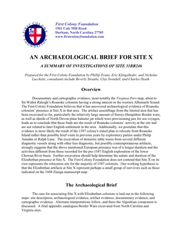 An Archaeological Brief for Site X a Summary of Investigations of Site 31Br246