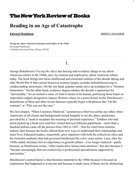 Reading in an Age of Catastrophe | by Edward Mendelson | the New York Review of Books