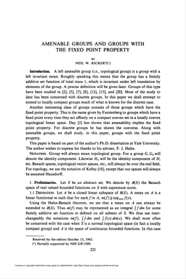 Amenable Groups and Groups with the Fixed Point Property