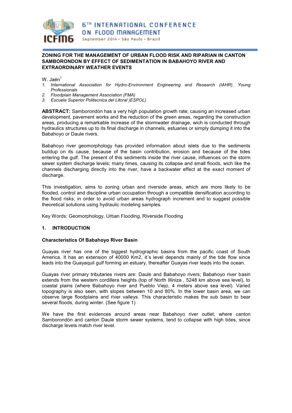 Zoning for the Management of Urban Flood Risk and Riparian in Canton Samborondon by Effect of Sedimentation in Babahoyo River and Extraordinary Weather Events